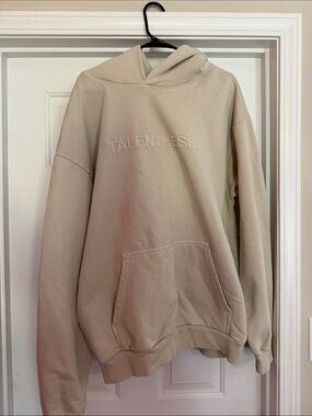 TALENTLESS Beige Embroidered Logo Hoodie